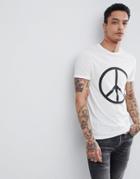 Asos Design T-shirt With Peace Sign And Burn Out Wash - White