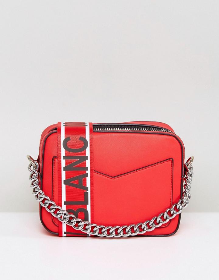 Asos Hero Boxy Chain Cross Body With Slogan Webbing Bag - Red