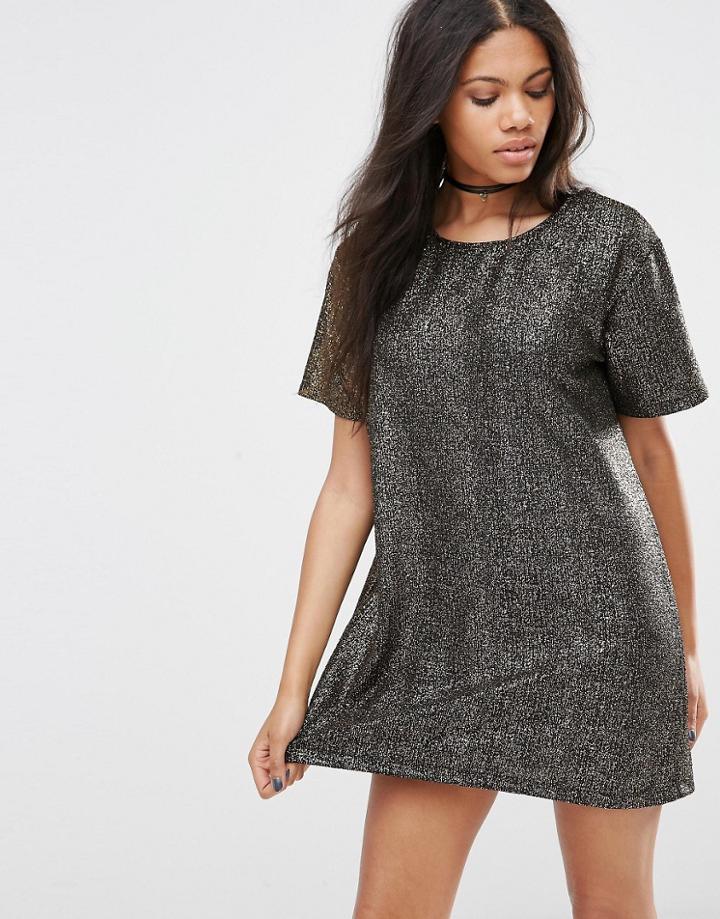 Motel Sunstruck Tunic Top In Shimmer Fabric - Black