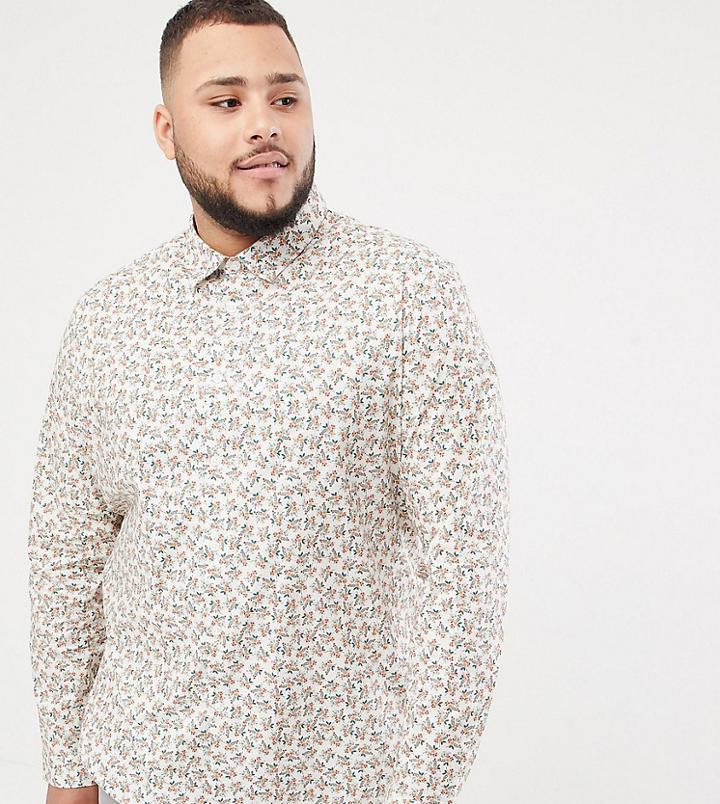 Asos Design Plus Smart Stretch Slim Floral Ditsy Shirt - White