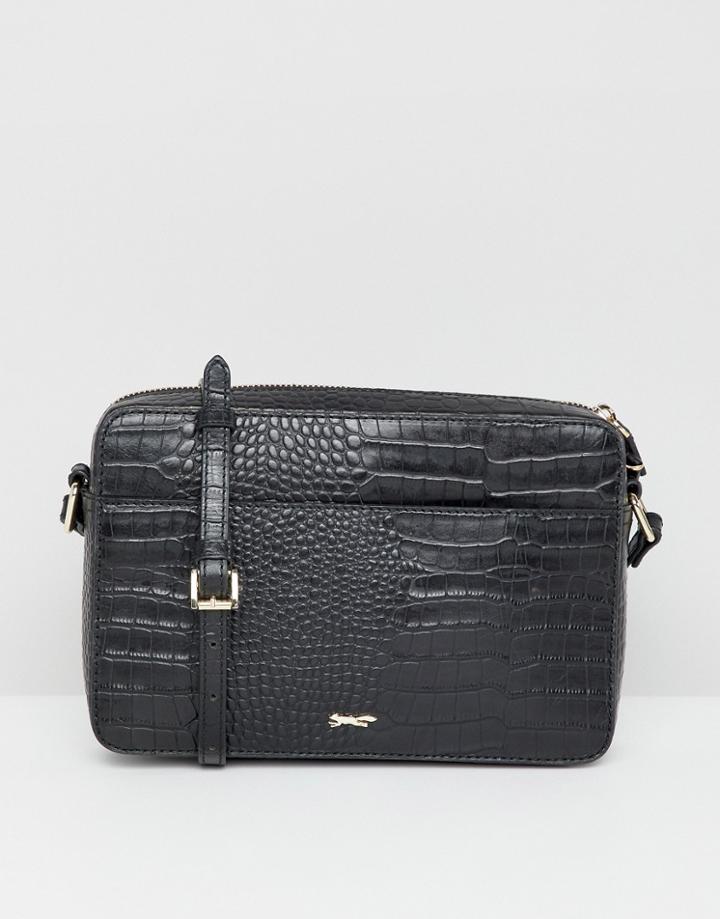 Paul Costelloe Real Leather Moc Croc Cross Body Bag - Black