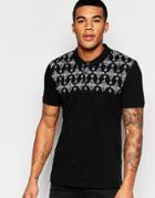 Asos Muscle Pique Polo With Geo-tribal Yoke In Black - Black