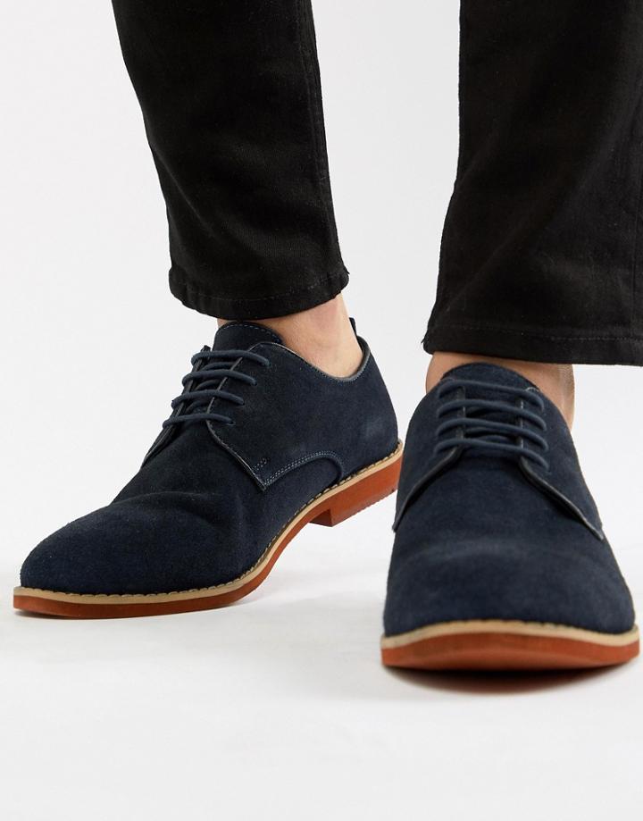 Silver Street Duke Derby Shoes In Navy Suede - Blue