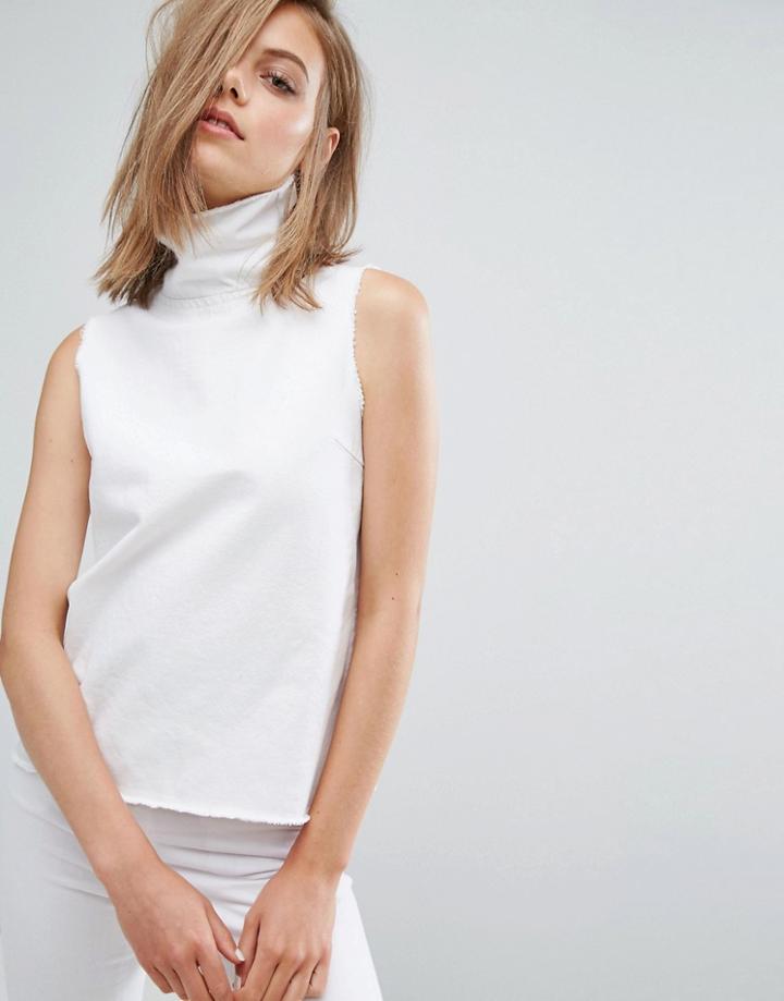 Waven Eleni 2.0 Funnel Neck Top With Raw Hem - White