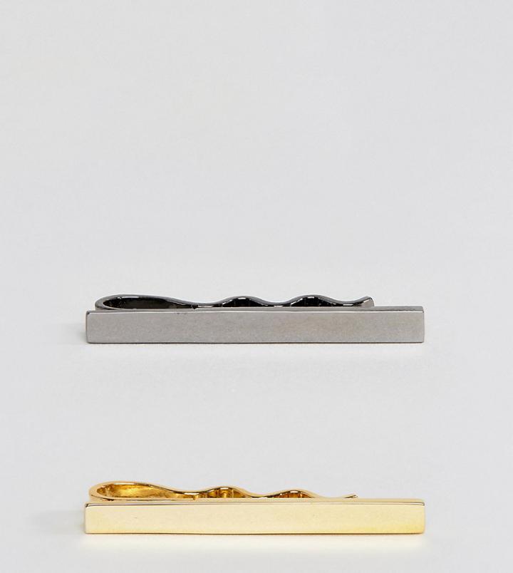 Asos 2 Pack Super Skinny Tie Bar In Gold And Gunmetal - Multi