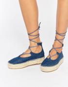 Asos Jazz Denim Tie Leg Espadrilles - Denim
