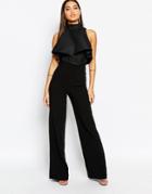 Aqaq Lourdey Jumpsuit With High Frill Neck - Black