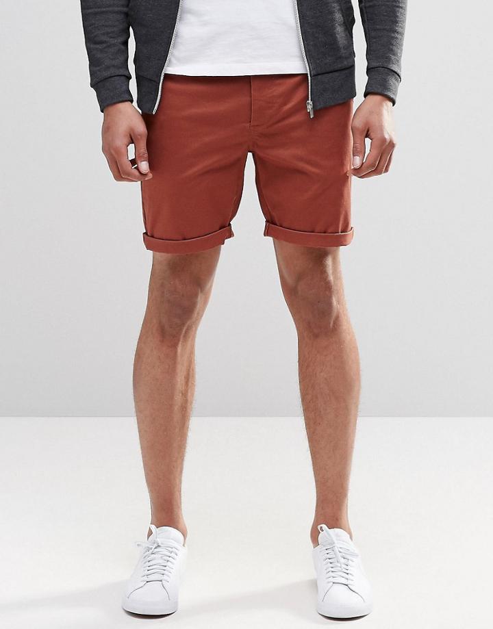 Asos Slim Chino Shorts In Brown - Friya Brown
