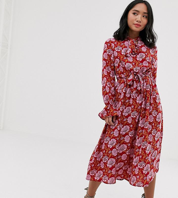 Y.a.s Petite Floral Print Long Sleeve Smock Dress-pink