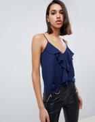 Lipsy Cami With Waterfall Frill Detail In Navy - Navy