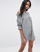 Asos Off Shoulder Beach Dress In Gingham Print - Multi