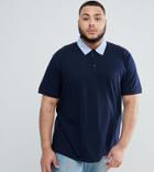 Badrhino Plus Polo Shirt With Contrast Collar In Navy - Navy