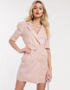 Collective The Label Tux Dress In Pink Linen Look