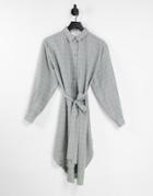 Selected Femme Oversized Longline Shirt In Gray Grid Check - Part Of A Set-grey