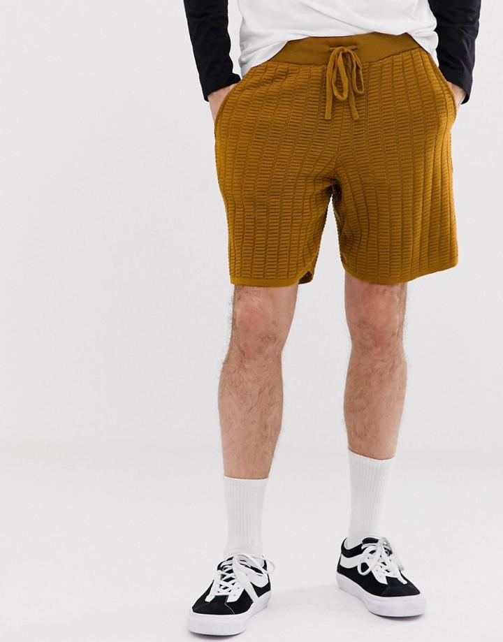 Asos Design Knitted Textured Shorts In Tan