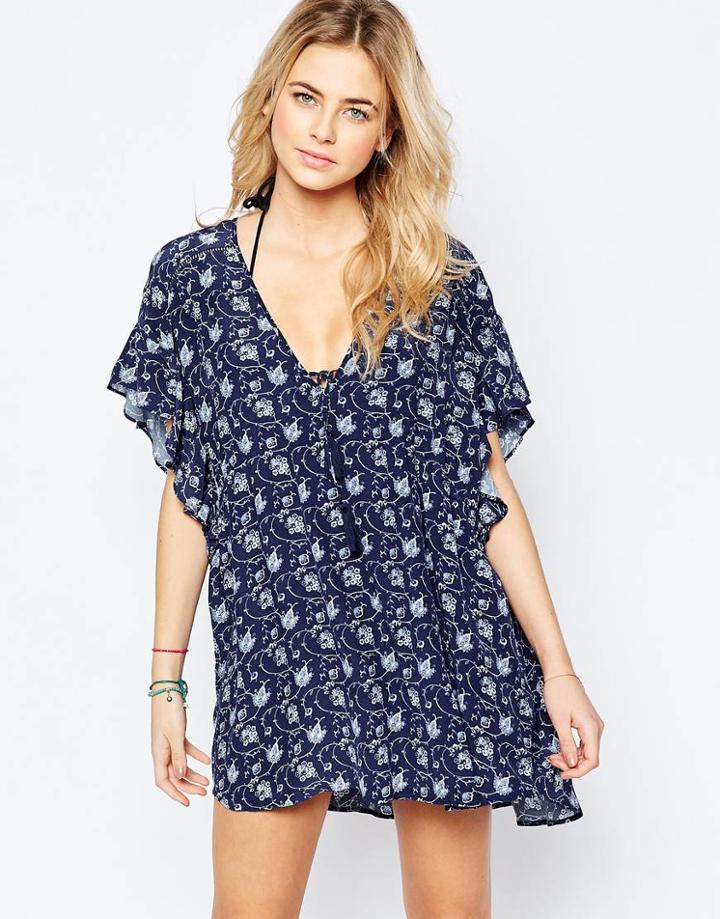 Seafolly Ditsy Beach Caftan - Navy