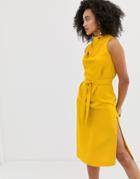 River Island Midi Dress With Belt Detail In Yellow
