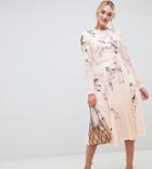 Asos Design Tall Midi Dress With Pretty Floral And Bird Embroidery-multi