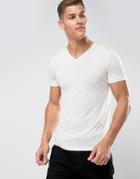 Tom Tailor V-neck T-shirt In Melange Cotton - White