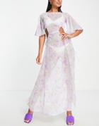 Asos Design Angel Sleeve Sheer Beach Maxi Dress In Floral Print-multi