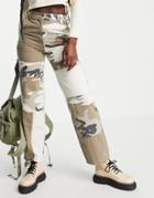 Topshop Straight Leg Patchwork Utility Pant In Camo-green