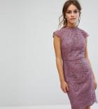 Chi Chi London Petite Lace Midi Pencil Dress - Purple