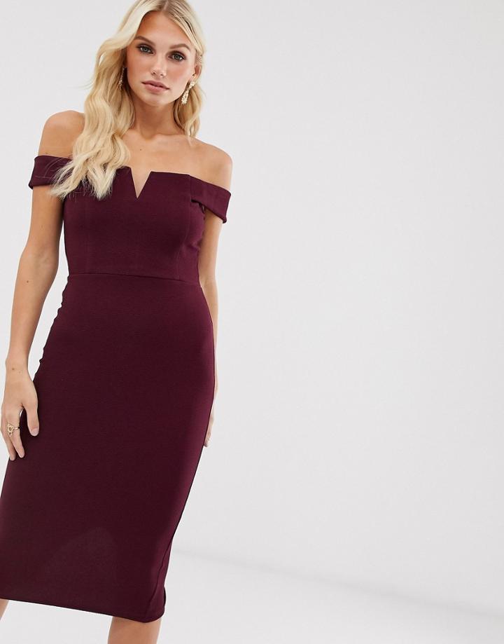 Ax Paris Bardot Bodycon Dress-purple