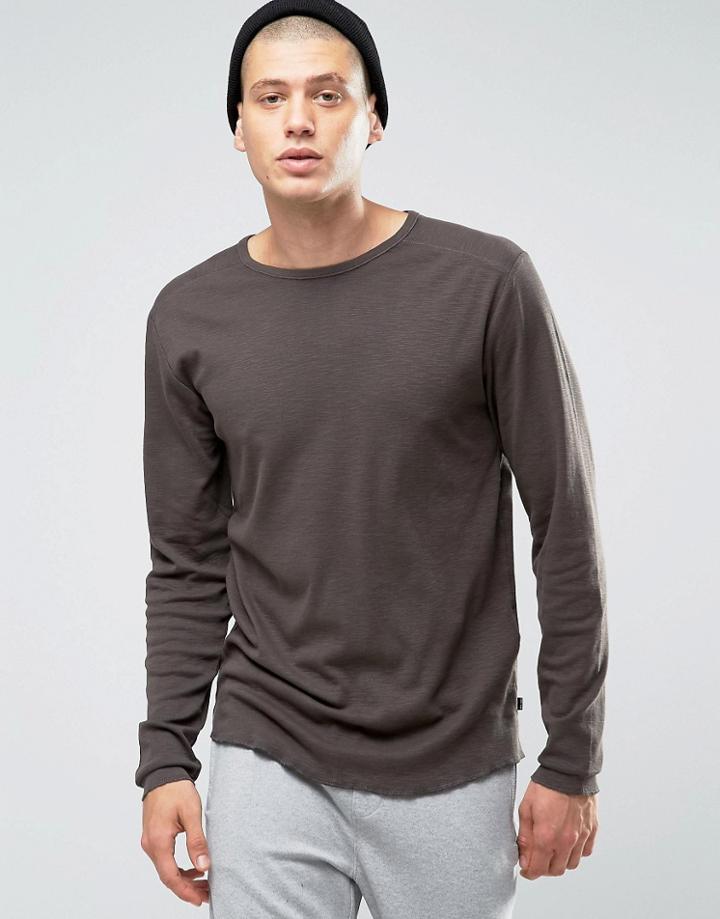 Only & Sons Long Sleeve Top With Raw Edge Hem - Gray