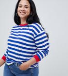 Asos Design Curve T-shirt With Long Sleeve In Stripe With Contrast Collar And Cuffs - Multi