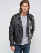 Asos Leather Biker Jacket With Quilting In Black - Black