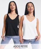 Asos Design Petite Ultimate Tank Top With Scoop Neck In Organic Cotton In 2 Pack Save-multi