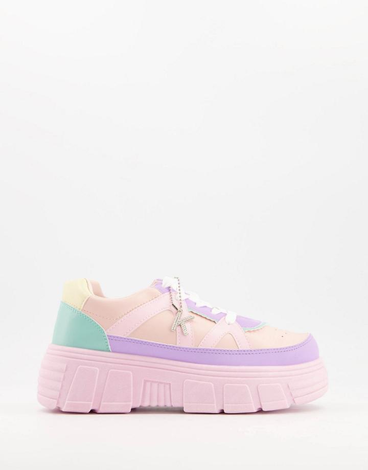 Koi Footwear Aiya Vegan Chunky Sneakers In Pastel Pink-multi