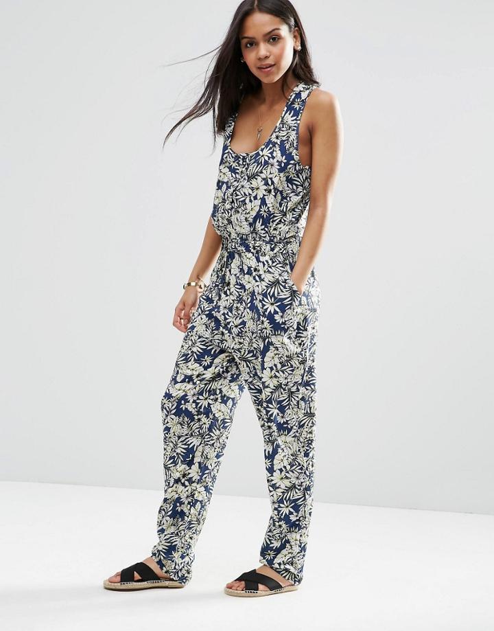 Brave Soul Floral Jumpsuit - Navy Combo