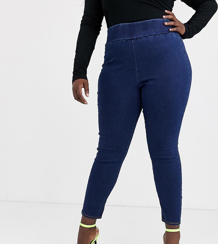 Asos Design Curve Rivington Highwaisted Pull On Jegging In Indigo Wash-blue