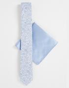 Gianni Feraud Liberty Print Floral Tie And Pocket Square Set-blues