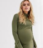 Asos Design Maternity Turtleneck Long Sleeve Top In Khaki-green