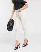 Mango Skinny Pants With Zip Detail In Ecru-white