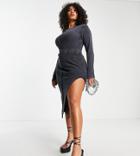 I Saw It First Plus Ribbed Midi Skirt With Exposed Seams In Charcoal - Part Of A Set-gray