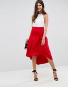 Asos Scuba Prom Skirt With Deep Basque And High Low Hem - Red