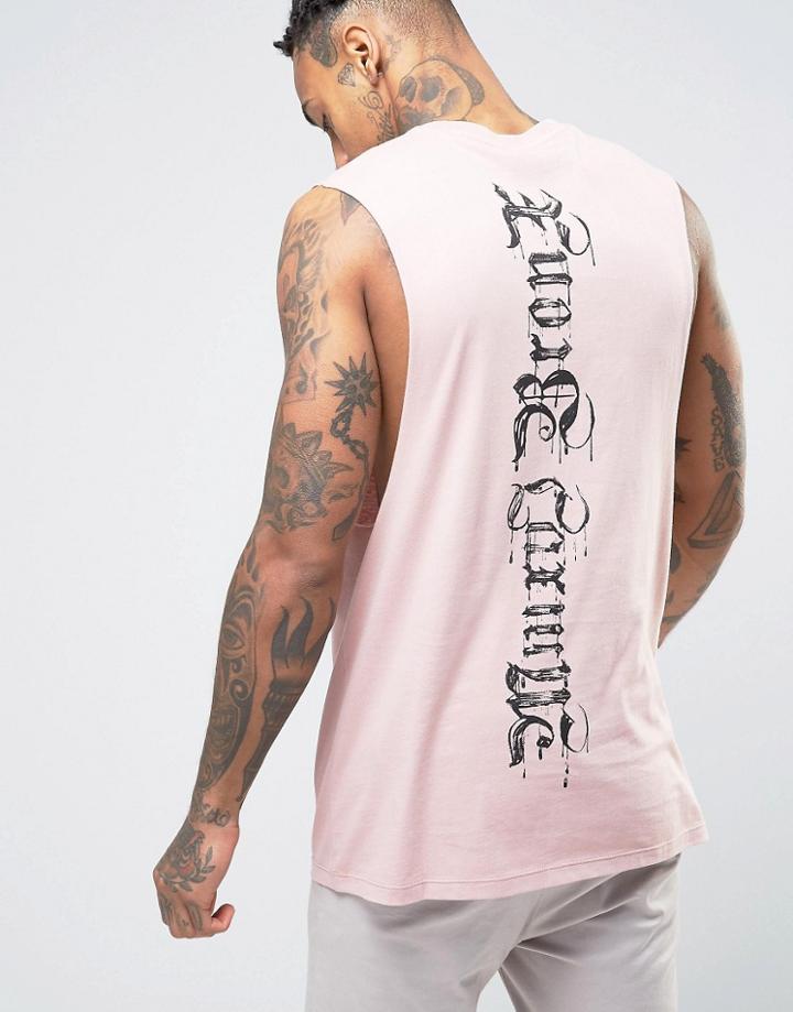 Asos Longline Sleeveless T-shirt With Front & Back Print - Pink