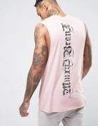 Asos Longline Sleeveless T-shirt With Front & Back Print - Pink