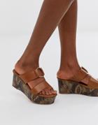 Asos Design Treasure Leather Toe Loop Sandal In Tan Snake