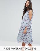 Asos Maternity Floral Ruffle Cold Shoulder Dress - Multi
