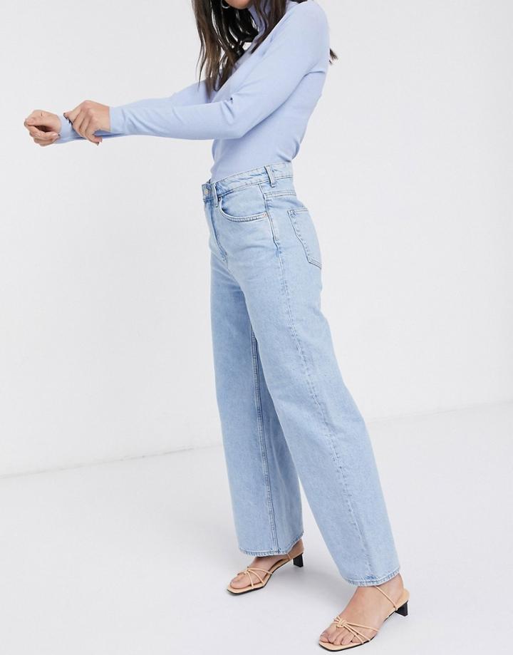 Weekday Ace Wide Leg Cotton Jeans In Summer Blue - Mblue