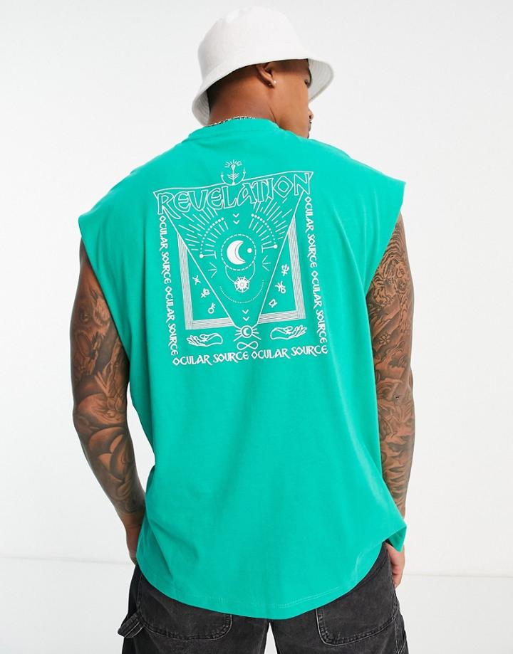 Asos Design Oversized Tank Top In Green With Mystic Back Print