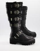 Lamoda Lockdown Buckle Detail Knee High Boots In Black