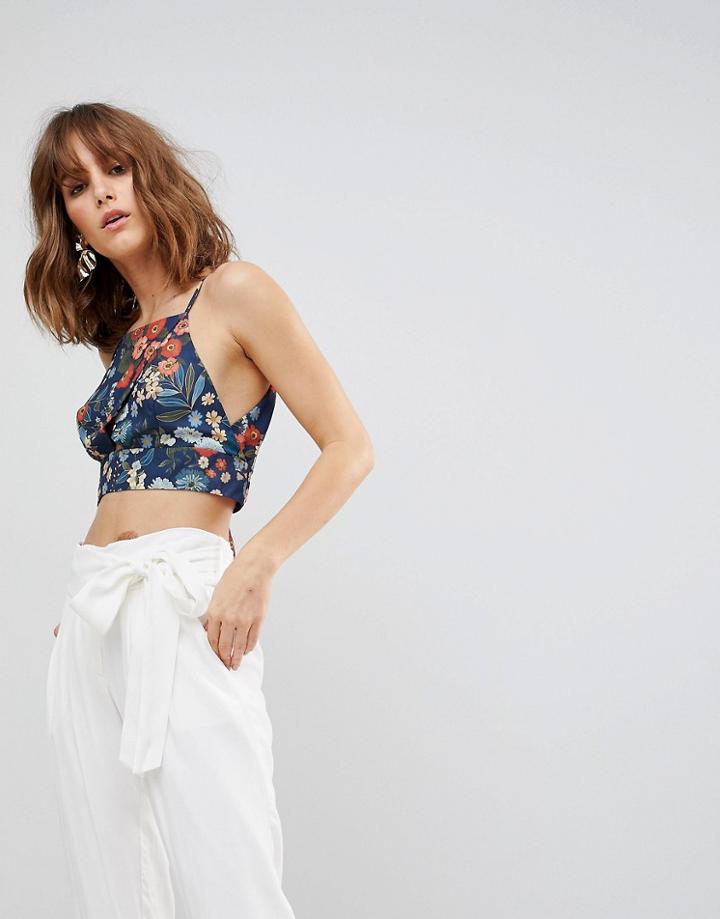 Love Strap Crossover Top In Floral Print - Multi
