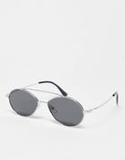 Svnx Mini Round Sunglasses With Double Bridge In Black And Silver