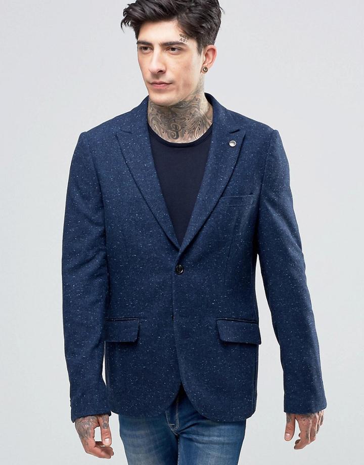 Scotch & Soda Blazer With Fleck In Wool Navy - Navy
