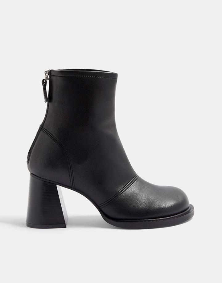 Topshop Round Toe Skinny Heeled Boots In Black
